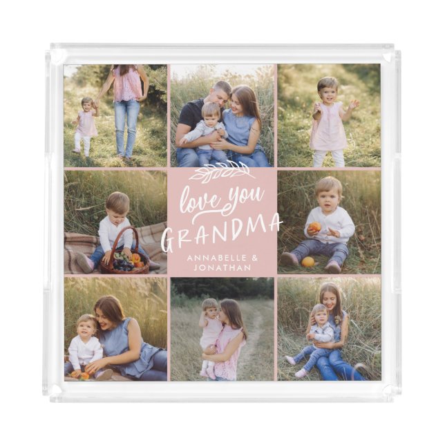 Grandma gift 8 photo grandchild simple typography  acrylic tray (Front)