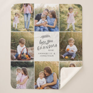 Grandma gift 8 photo grandchild simple typography sherpa blanket