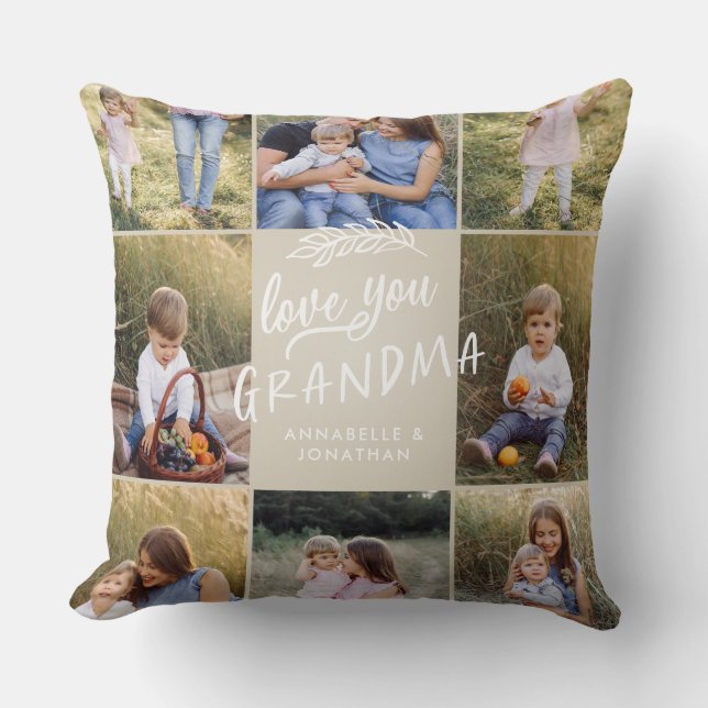 Grandma gift 8 photo grandchild simple typography  throw pillow (Front)