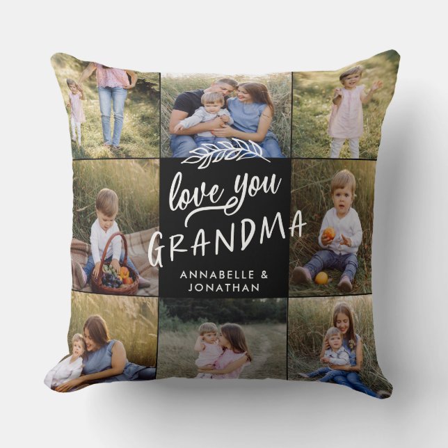 Grandma gift 8 photo grandchild simple typography  throw pillow (Front)