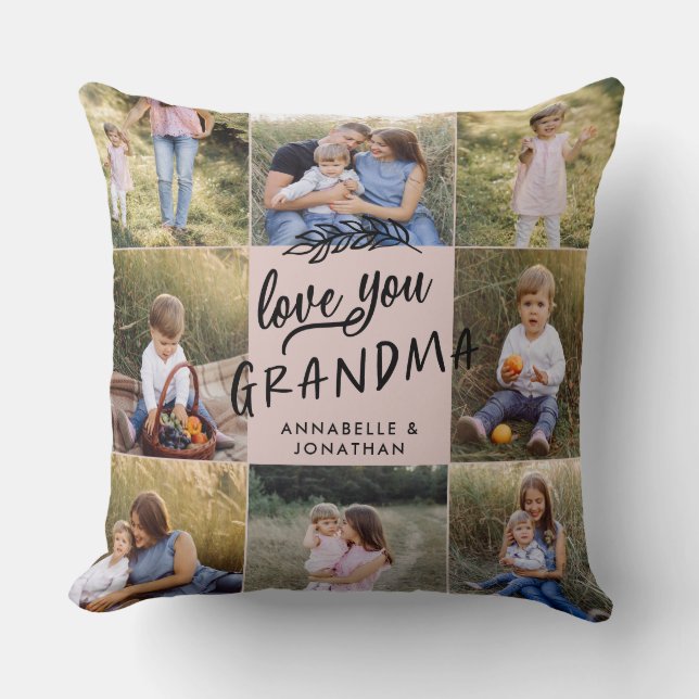 Grandma gift 8 photo grandchild simple typography  throw pillow (Front)