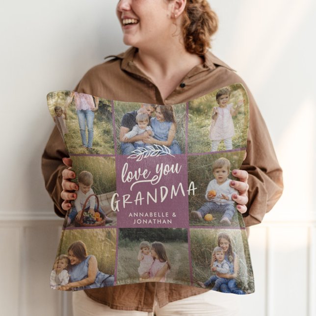 Grandma gift 8 photo grandchild simple typography throw pillow (Creator Uploaded)