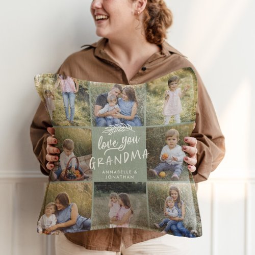 Grandma gift 8 photo grandchild simple typography  throw pillow