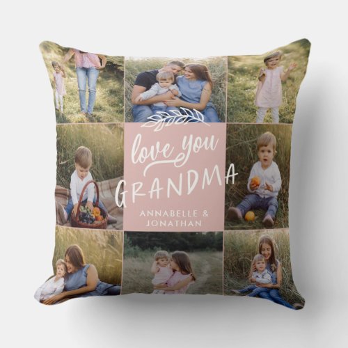 Grandma gift 8 photo grandchild simple typography  throw pillow