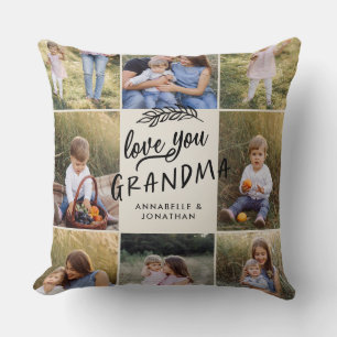 Grandma gift 8 photo grandchild simple typography throw pillow