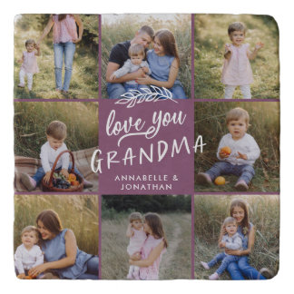 Grandma gift 8 photo grandchild simple typography  trivet