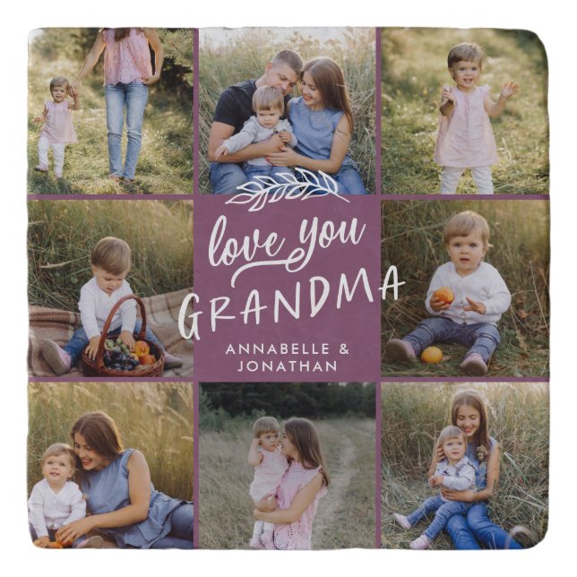 Grandma gift 8 photo grandchild simple typography  trivet (Front)