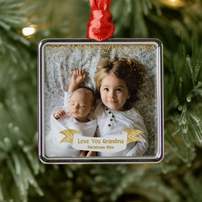 Grandma Gift Christmas Photo with Year Metal Ornament (Tree)