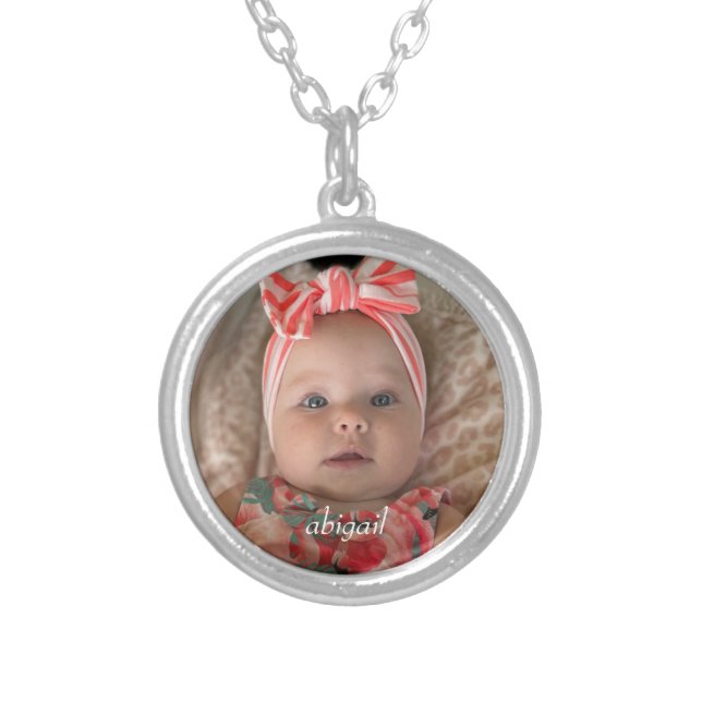 Grandma Gift Grandchild Photo Name Silver Plated Necklace (Front)