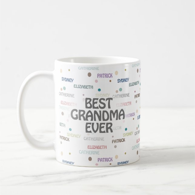 Grandma Gift Grandchildren 3-4 Names Coffee Mug (Left)