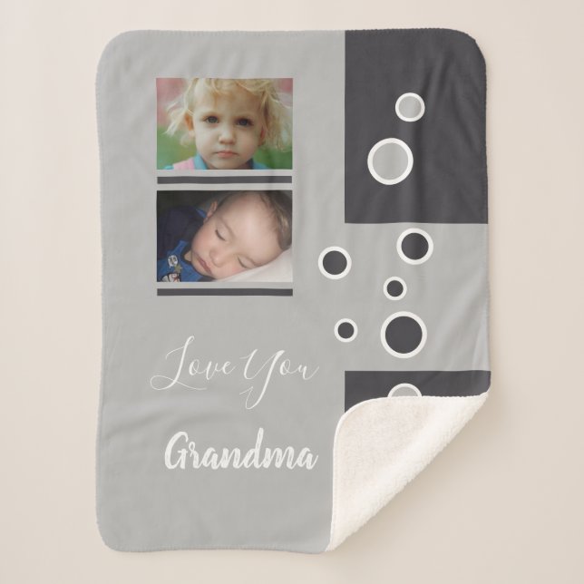 Grandma gift grey and white grandkids photos sherpa blanket (Front)