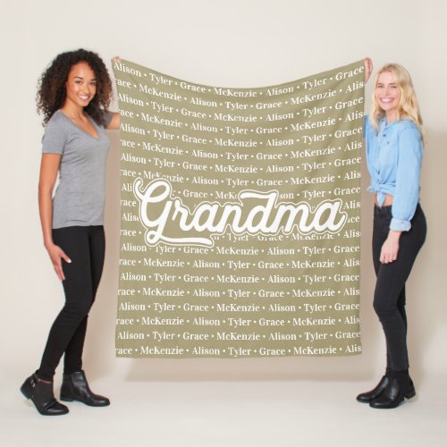 Grandma Gift Idea with Grandchildren Names Pattern Fleece Blanket