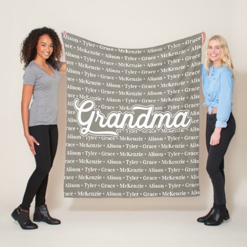 Grandma Gift Idea with Grandchildren Names Pattern Fleece Blanket