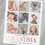 Grandma Gift | Love You Photo Collage Fleece Blanket<br><div class="desc">Personalized grandmother warm fleecy blanket featuring a elegant white background that can be changed to any color,  a 9 picture collage template for you to customize,  the saying "love you grandma" in a cute pink gradient font,  and the names of the grandchildren.</div>