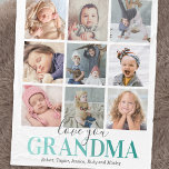 Grandma Gift | Love You Photo Fleece Blanket<br><div class="desc">Personalized grandmother warm fleecy blanket featuring a elegant white background that can be changed to any color,  a 9 picture collage template for you to customize,  the saying "love you grandma" in a trendy teal gradient font,  and the names of the grandchildren.</div>