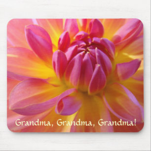 GRANDMA GIFT Mousepad Pink Dahlia Flowers Yellow