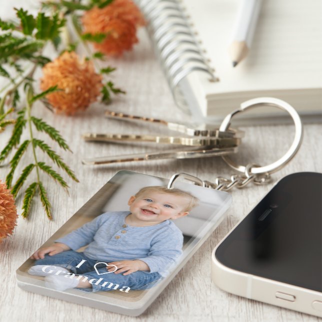 Grandma Gift Personalized Photo and Text  Keychain (Front Right)