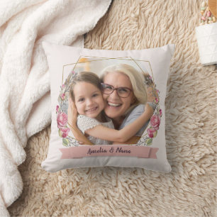 Grandma Gift Photo Pink Girly Mother's Day Throw Pillow