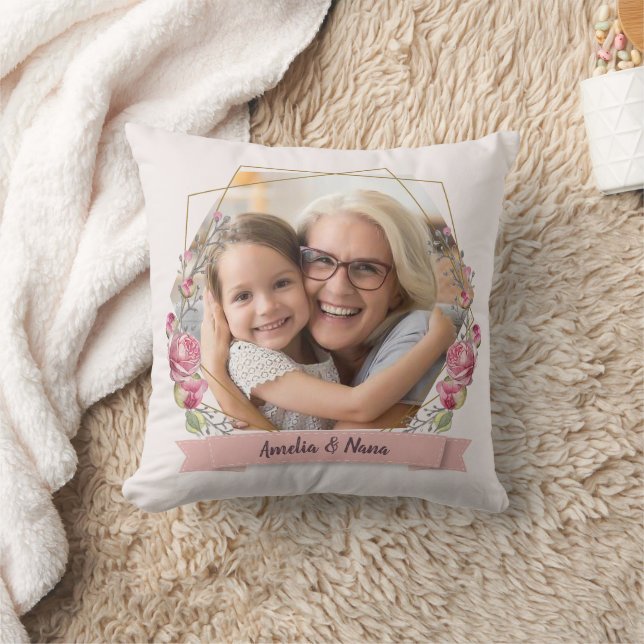 Grandma Gift Photo Pink Girly Mother's Day  Throw Pillow (Blanket)
