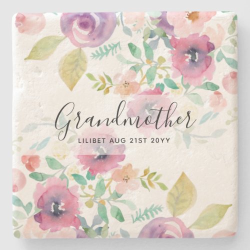 Grandma Gift _ Pretty Plum Pink Flowers Perosonal Stone Coaster