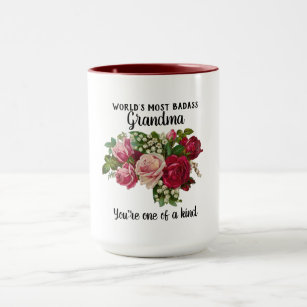 Grandma Gifts - Badass One of a Kind - Floral Mug