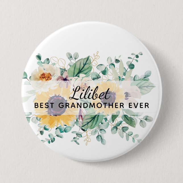GRANDMA Gifts - Sunflower Themed Personalized Button (Front)