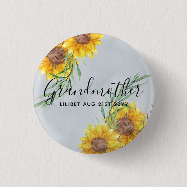 GRANDMA Gifts - Sunflower Themed Personalized Button (Front)