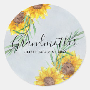 GRANDMA Gifts - Sunflower Themed Personalized Classic Round Sticker