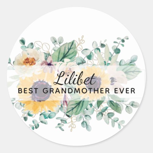 GRANDMA Gifts _ Sunflower Themed Personalized Classic Round Sticker