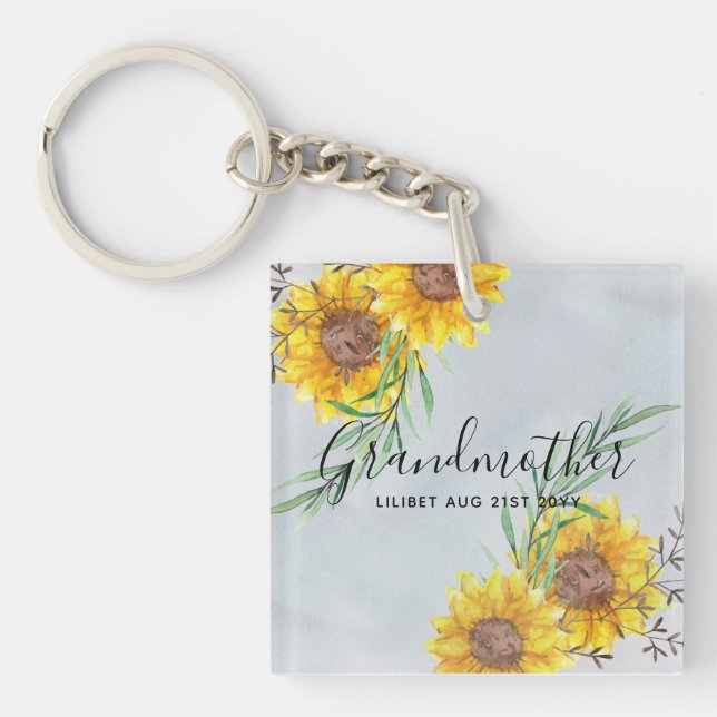 GRANDMA Gifts - Sunflower Themed Personalized Keychain (Front)