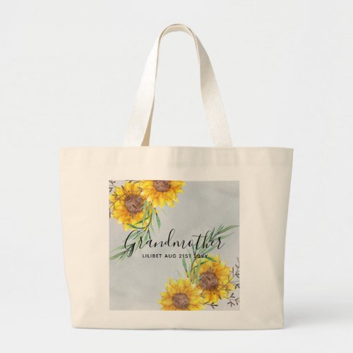 GRANDMA Gifts _ Sunflower Themed Personalized Large Tote Bag