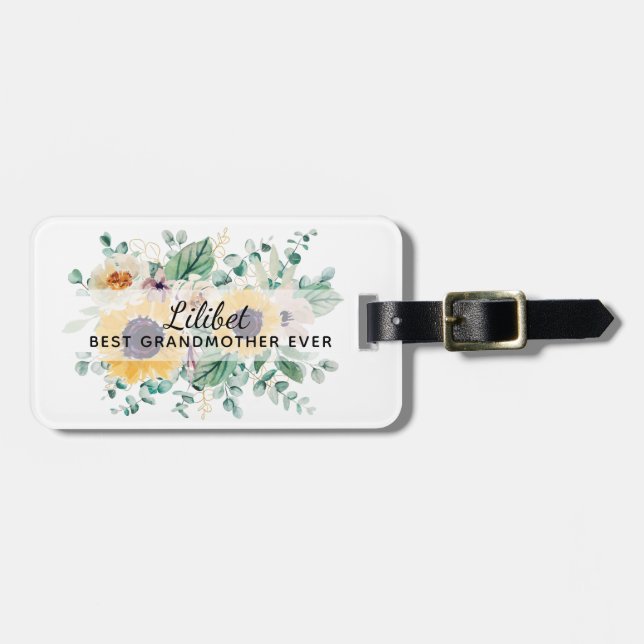 GRANDMA Gifts - Sunflower Themed Personalized Luggage Tag (Front Horizontal)
