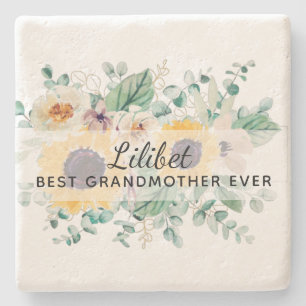 GRANDMA Gifts - Sunflower Themed Personalized Stone Coaster