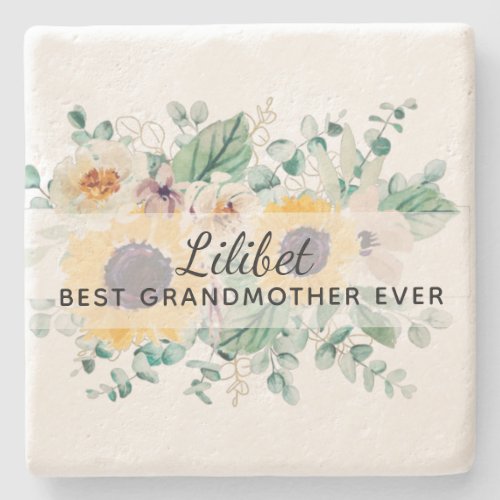 GRANDMA Gifts _ Sunflower Themed Personalized Stone Coaster