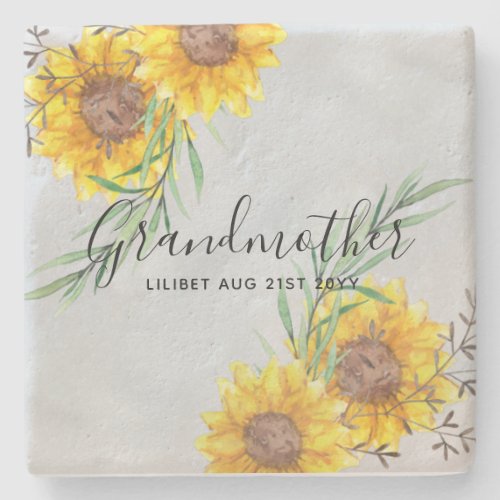 GRANDMA Gifts _ Sunflower Themed Personalized Stone Coaster