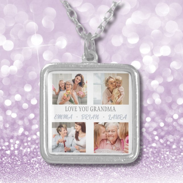 Grandma Grand Children Photo Collage Necklace (Keep your most cherished moments close to your heart with our LOVE GRANDMA Photo Collage Necklace. )