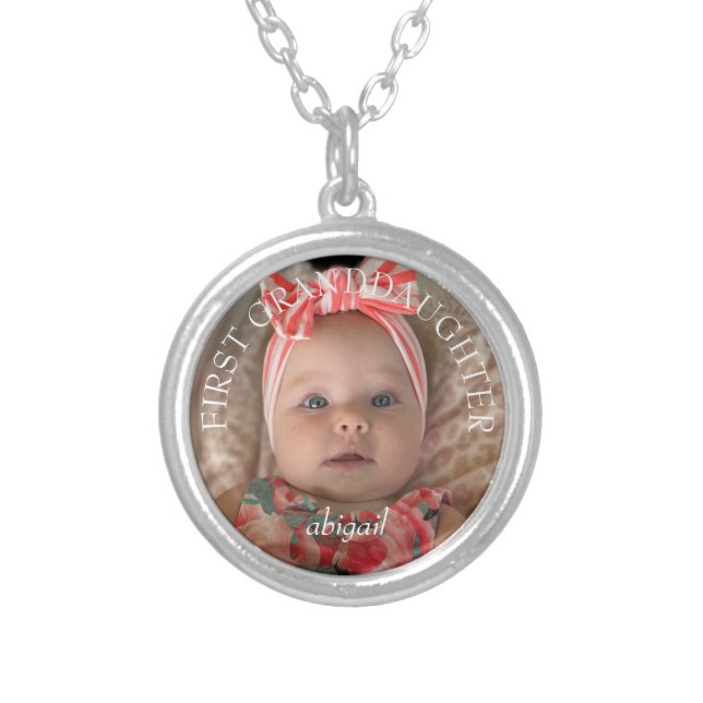 Grandma Grandchild Photo First Granddaughter Silver Plated Necklace (Front)