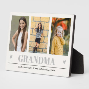 GRANDMA Grandchildren NAMES 3 Photo GRAY HEARTS   Plaque
