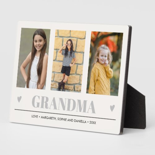 GRANDMA Grandchildren NAMES 3 Photo GRAY HEARTS   Plaque