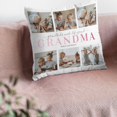 Grandma Grandkids Family Photo Collage Throw Pillow