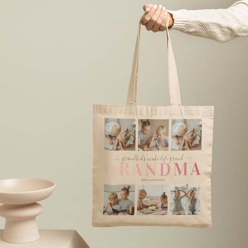 Grandma Grandkids Family Photo Collage Tote Bag
