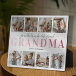 Grandma Grandkids Family Photo Plaque<br><div class="desc">Personalized mothers day grandmother plaque featuring a 8 photo collage template of the grandchildren,  the saying 'grandkids make life grand' in a elegant script font,  'GRANDMA' in a pretty pink gradient font,  and the their names.</div>