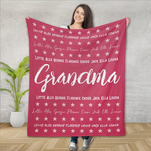 Grandma Grandkids Repeating Names Pink Fleece Blanket