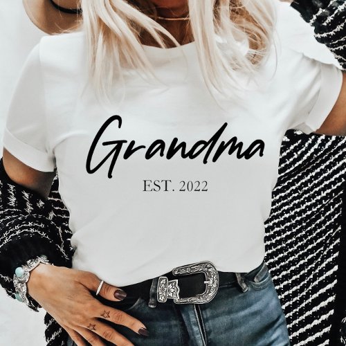 Grandma Grandmother Custom Est Year Minimal Simple T_Shirt