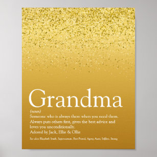 Grandma, Grandmother Definition Gold Glitter Poster