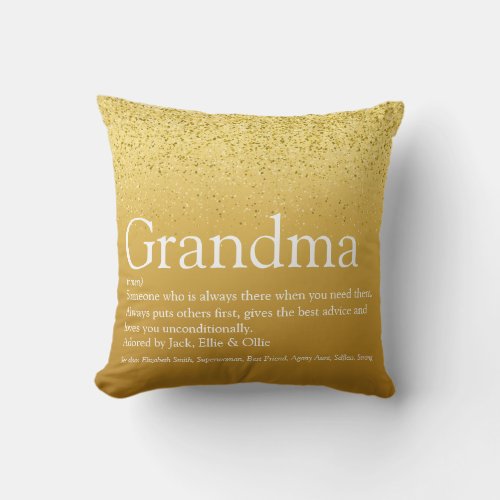 Grandma Grandmother Definition Gold Glitter Throw Pillow