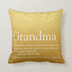 Grandma, Grandmother Definition Gold Glitter Throw Pillow