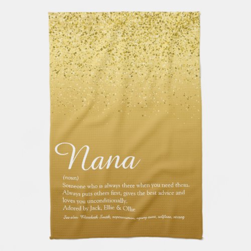 Grandma Grandmother Definition Script Gold Kitchen Towel