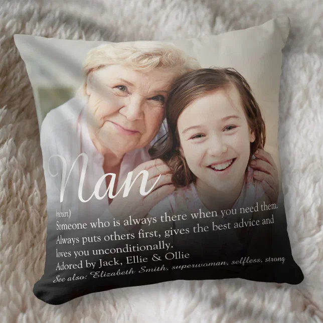 Grandma, Grandmother Definition Script Photo Throw Pillow | Zazzle