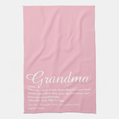 Grandma Grandmother Definition Script Pink Kitchen Towel